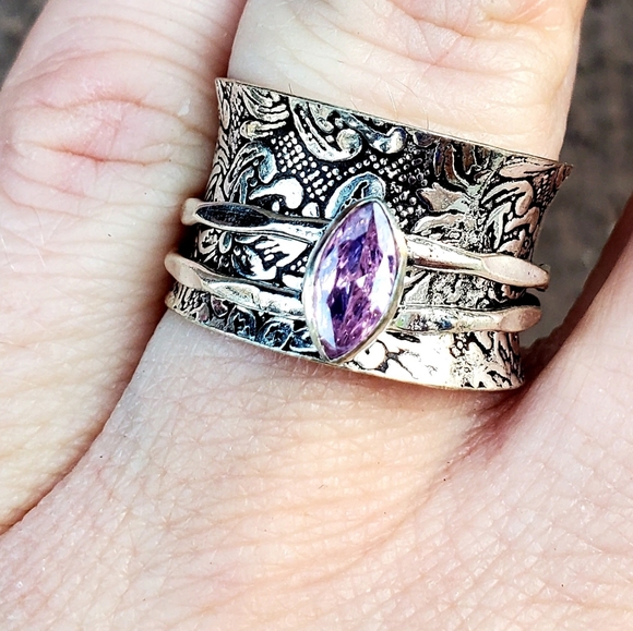 New Pink Topaz 925 Silver Spinner Meditation Ring. - Picture 6 of 13